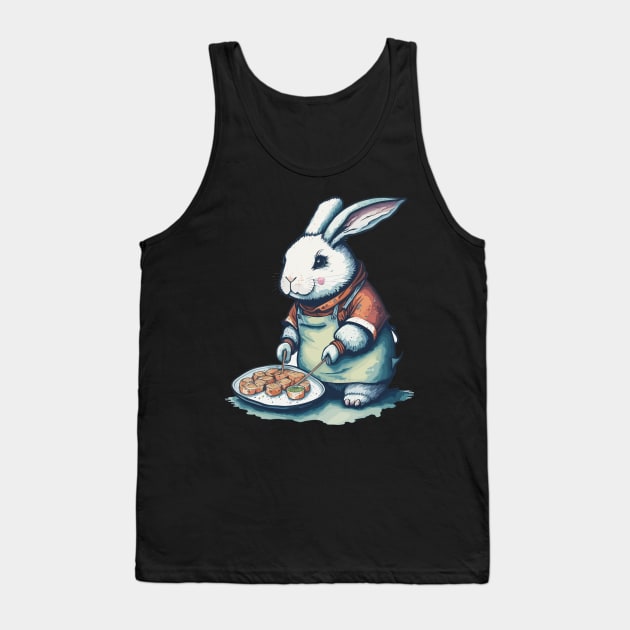 Chef Bunny making Sushi Tank Top by Maria Murtaza